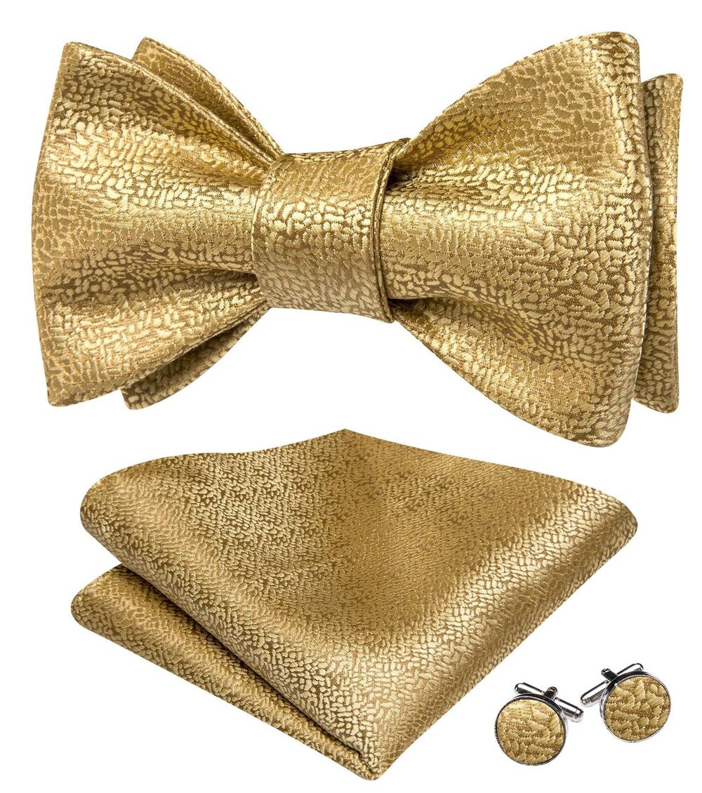 1317 Solid Color Paisley Self Tie Bow Ties Formal Gold Bowtie and Pocket